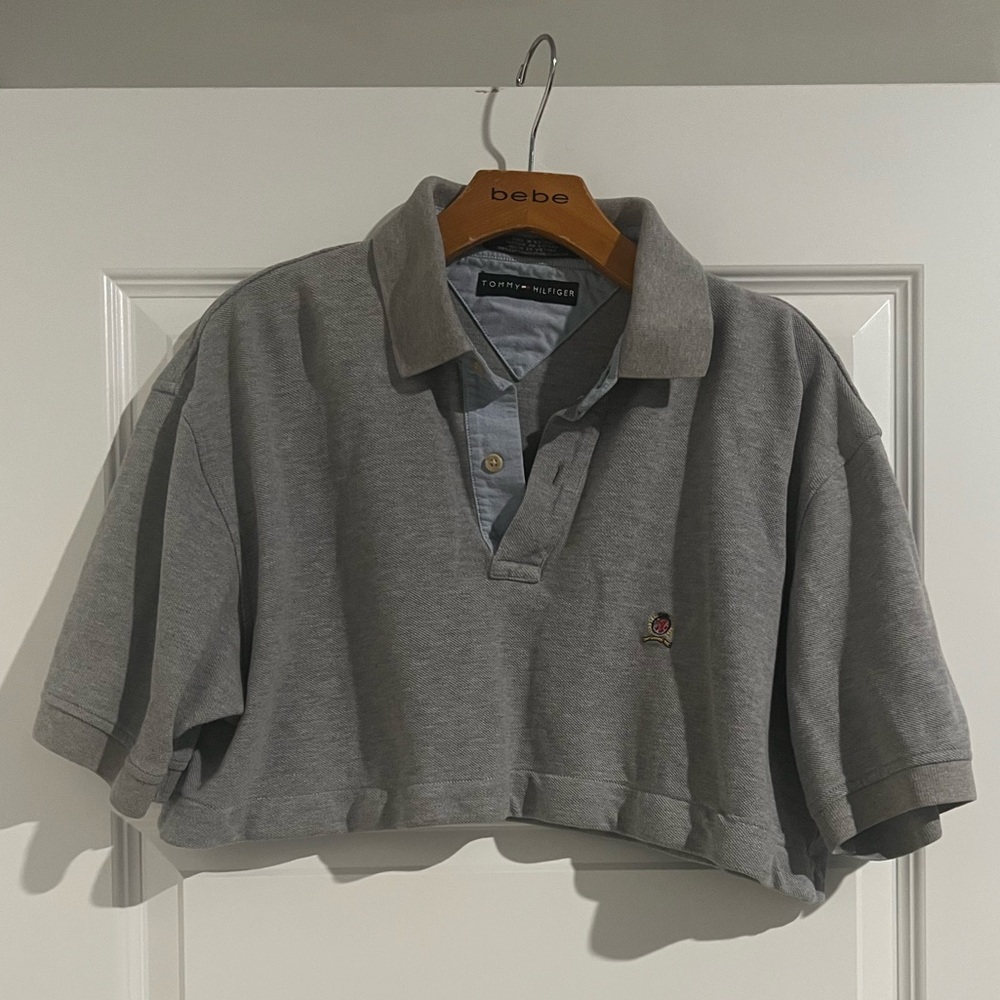 Tommy Hilfiger Gray Cropped Polo Shirt Size Large